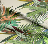 Beige Background Tropical Large Leaf Patterned Digital Printed Fabric